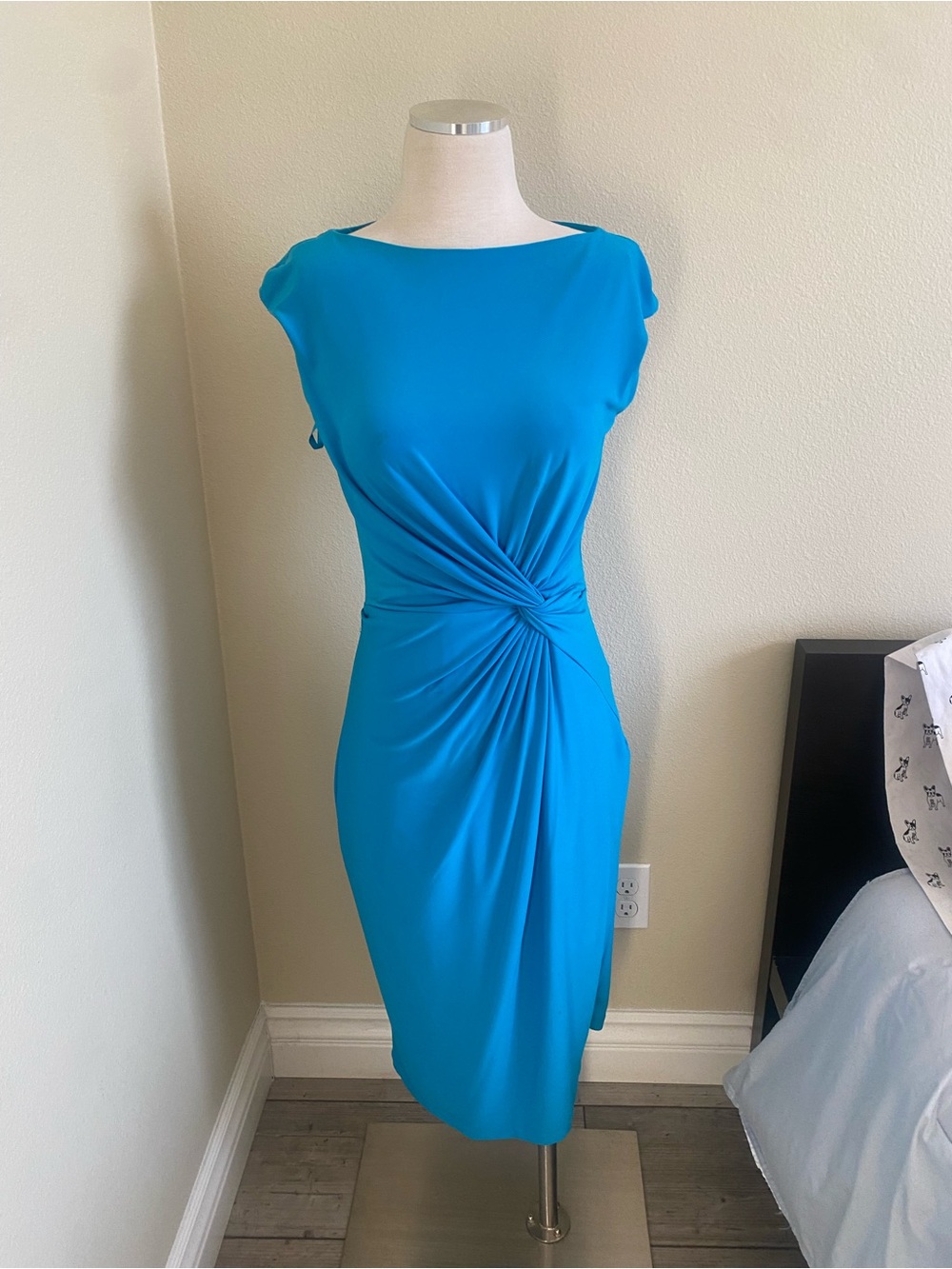 Ralph Lauren Bright Turquoise Knot-Front Midi Dress